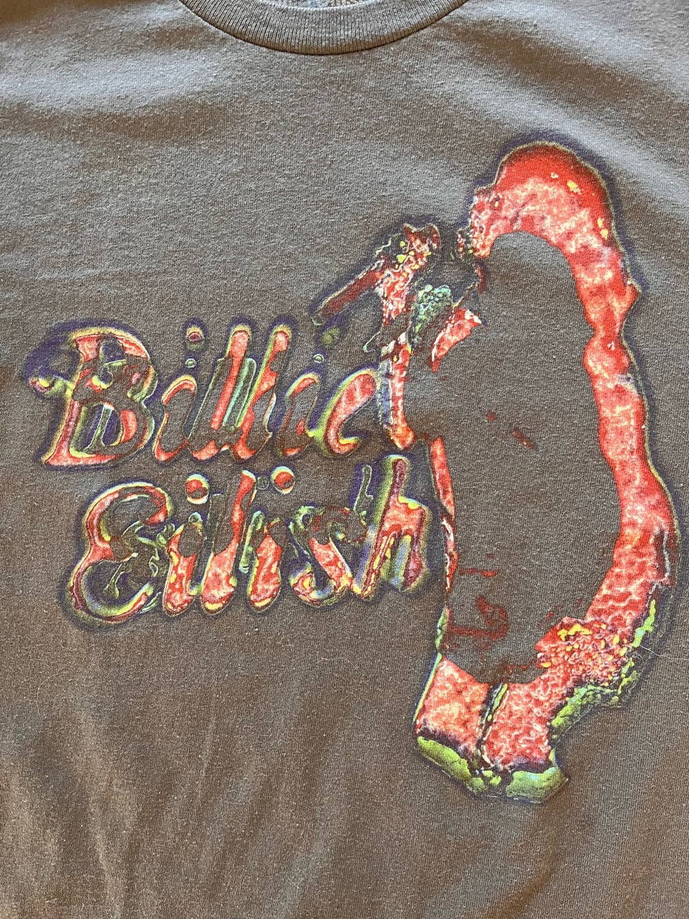 Billie Eilish Lash Music Graphic Tee in Gray with Neon Accents